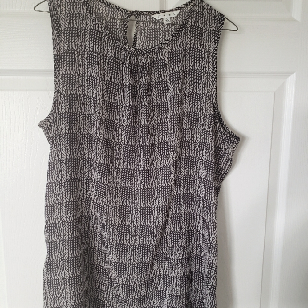 Cabi blouse black and white sheer sleeveless long blouse